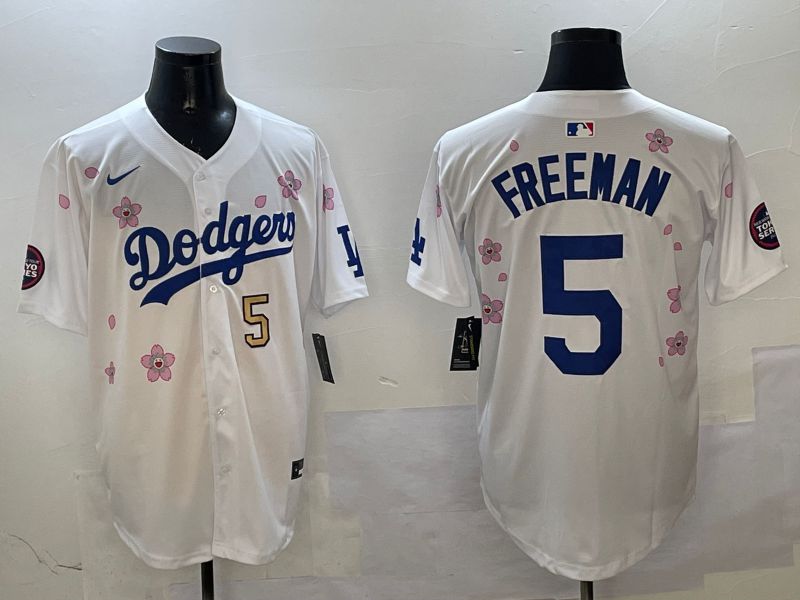 Men Los Angeles Dodgers 5 Freeman White Sakura Edition 2025 Nike MLB Jersey style 6